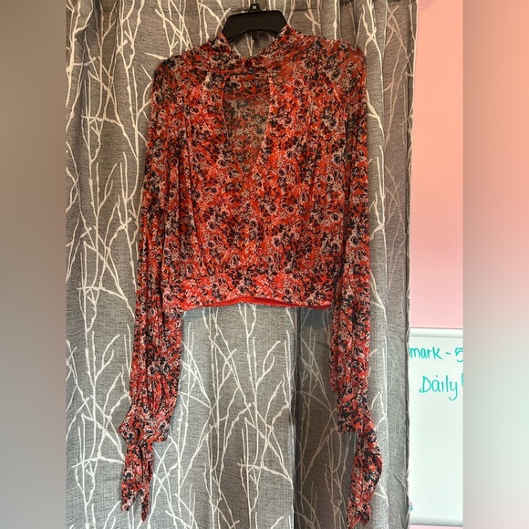Free People Floral Orange Women's Top size Large - Picture 3 of 4